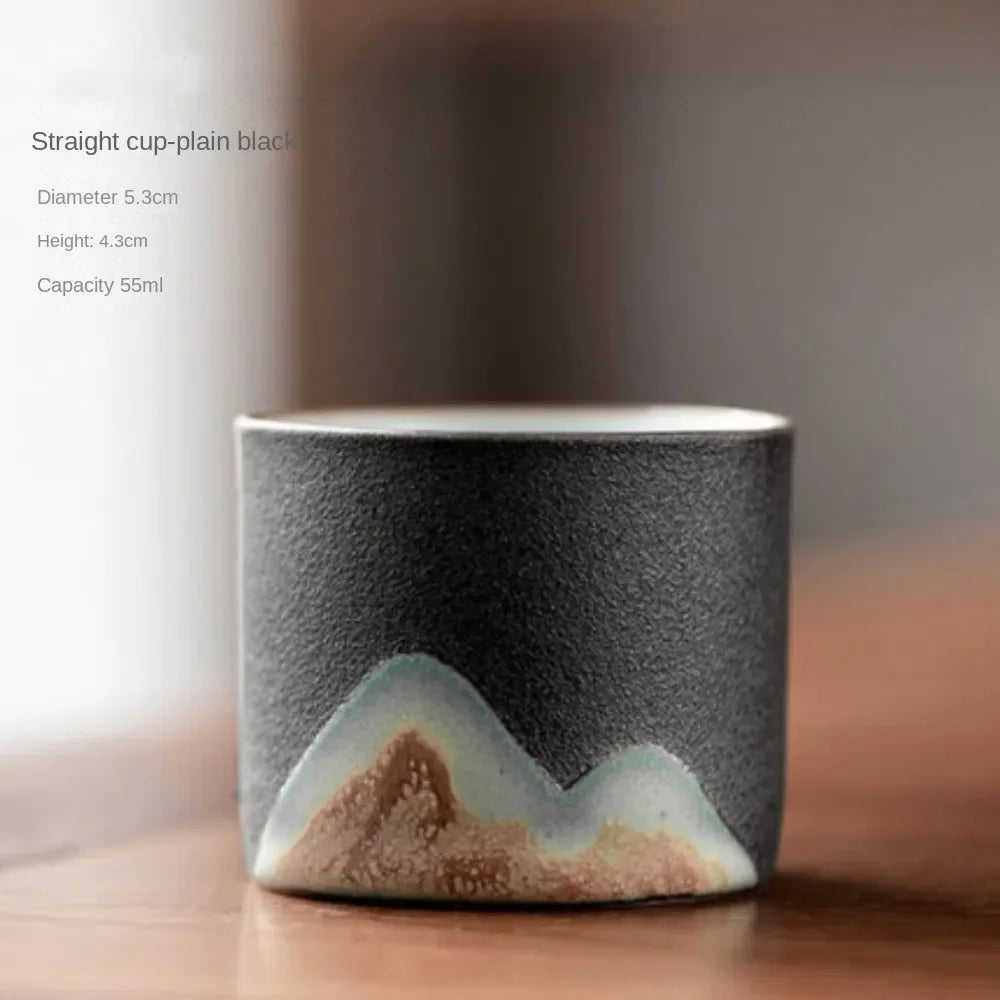 80ml Ceramic Retro Coffee Cup Handmade Tea Mug with Wooden Handle Perfect for Office and Home Use