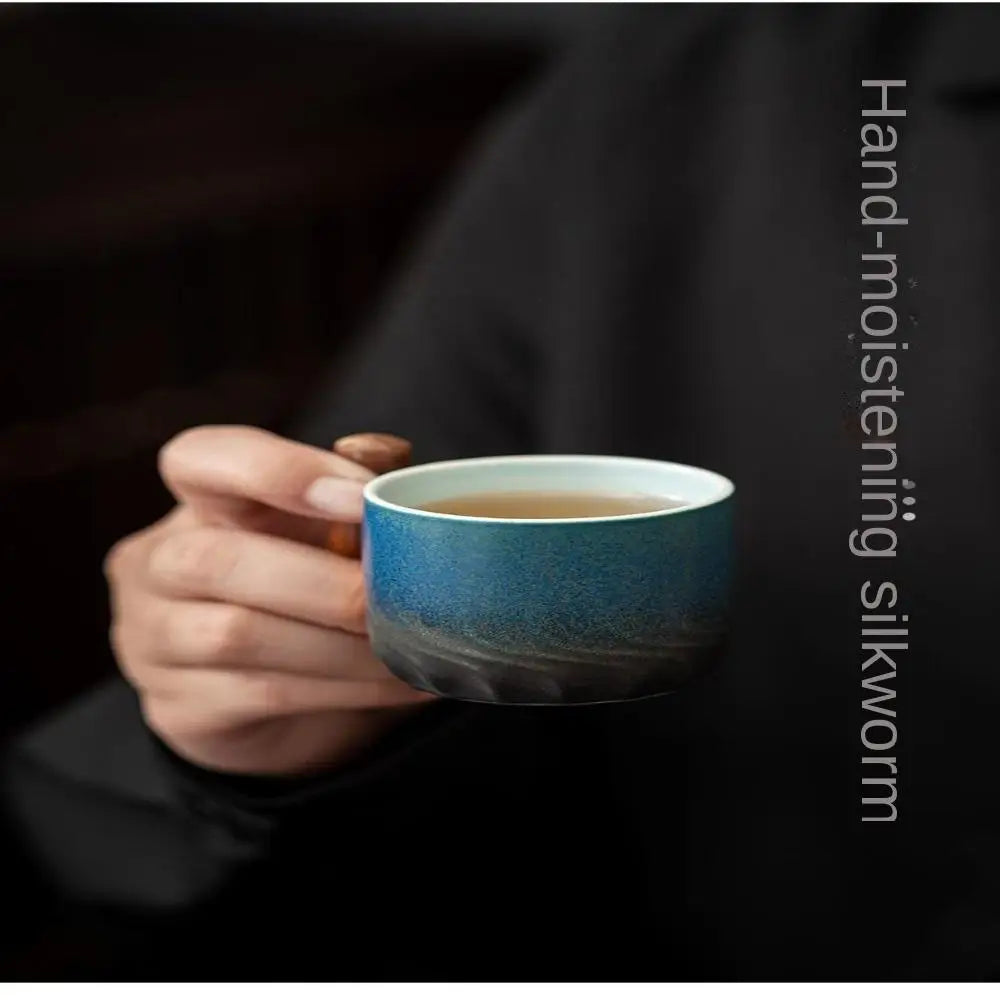 80ml Ceramic Retro Coffee Cup Handmade Tea Mug with Wooden Handle Perfect for Office and Home Use