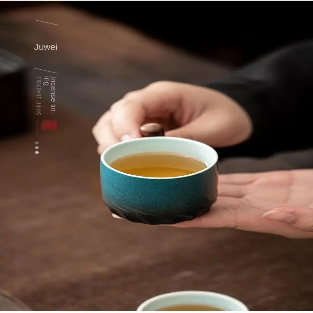 80ml Ceramic Retro Coffee Cup Handmade Tea Mug with Wooden Handle Perfect for Office and Home Use